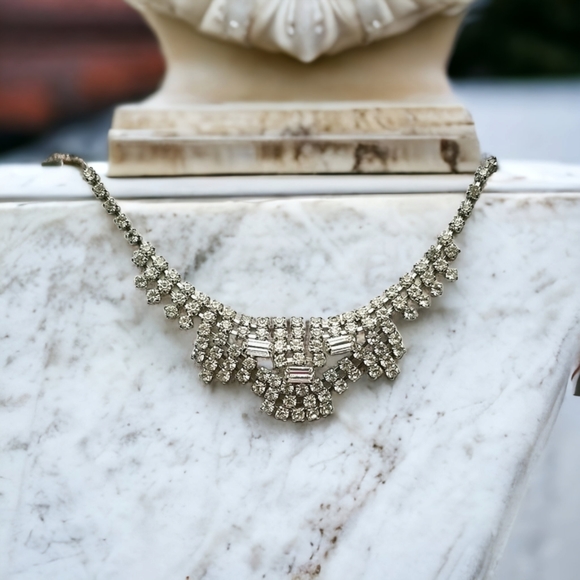 Vintage Mid Century 1950s Glamorous Rhinestone Choker Necklace - Picture 6 of 13
